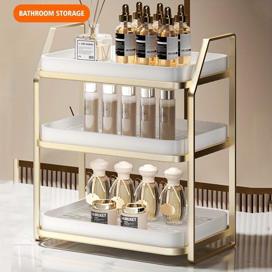 Expandable Double-Layer Kitchen Organizer Rack – Golden Metal Frame with White Plastic Bins, Cup Storage & Drainage, Coffee & Tea Display Shelf, Cutlery Holder for Countertop or Cabinet, Multi-Purpose Design, Cup Display Shelf | Modern Storage Solution |