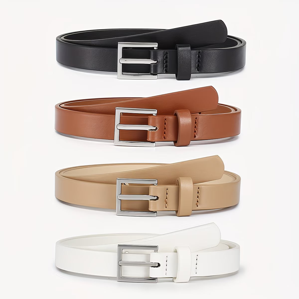 4-Pack Women's Square Pin Buckle Belts, Classic Solid Color Vintage Decor Simple Casual Jeans Belts