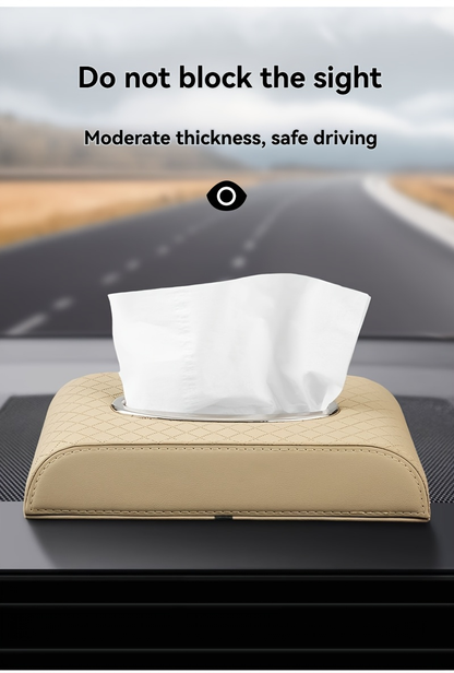 Heavy-duty PU leather car tissue box organizer - Beige/Gold