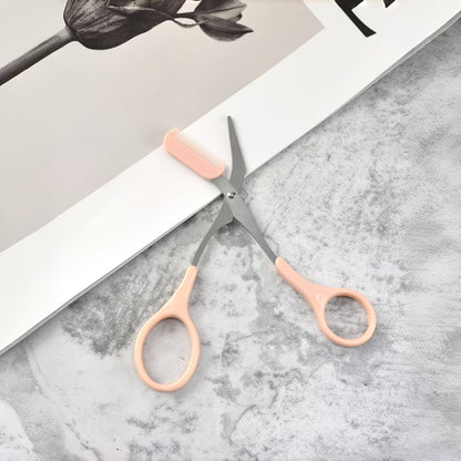 2 stainless steel eyebrow scissors with built-in comb
