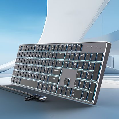 Wired backlit keyboard compatible with Windows/Mac, aluminum ultra-thin silent full-size keyboard