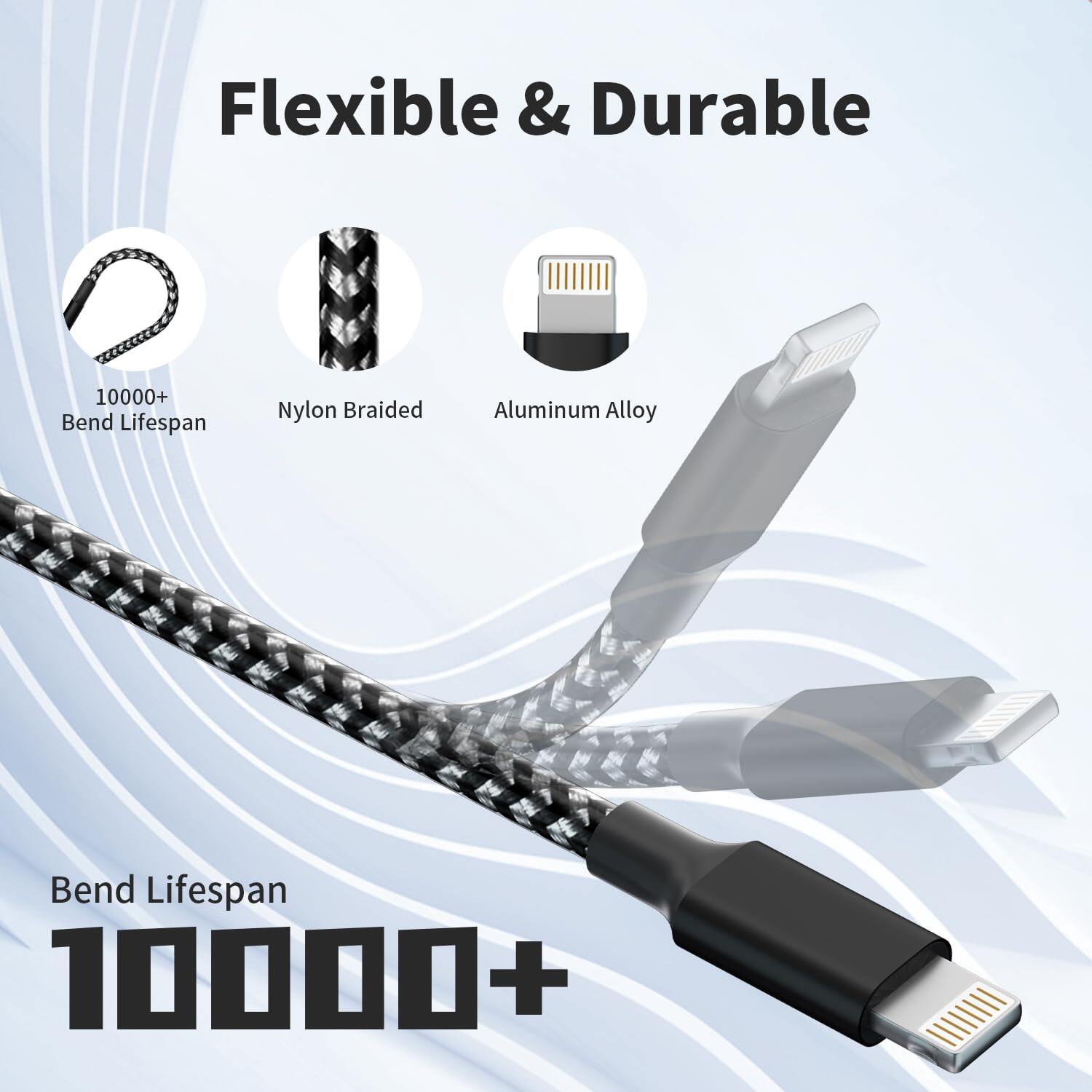 Multi functional charging cable, (2 packs of 4FT) 3-in-1 charging cable, suitable for various devices, nylon braided