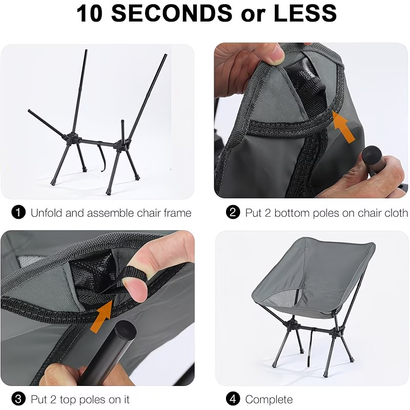Portable and lightweight folding backpack chair for adults - with padded seat and backrest
