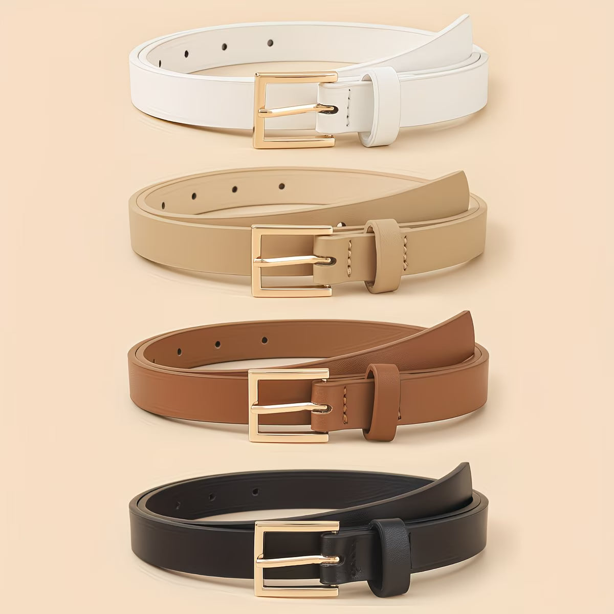 4-Pack Women's Square Pin Buckle Belts, Classic Solid Color Vintage Decor Simple Casual Jeans Belts