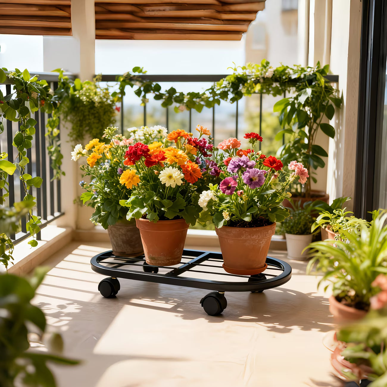 Mobile Plant Stand with Caster Wheels – Wrought Iron Plant Base