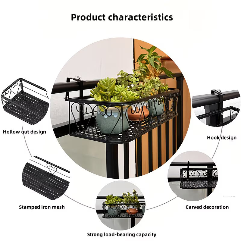 Adjustable Wrought Iron Balcony Flower Pot Rack