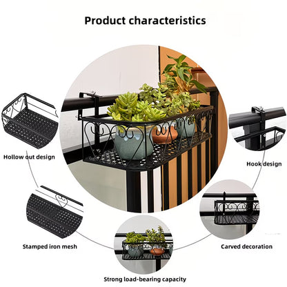 Adjustable Wrought Iron Balcony Flower Pot Rack