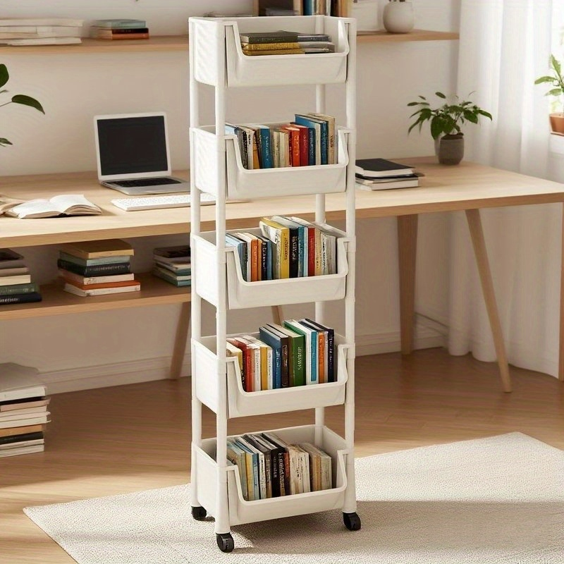 Five-tier bookshelf, usable for 12 months – Movable desktop trolley