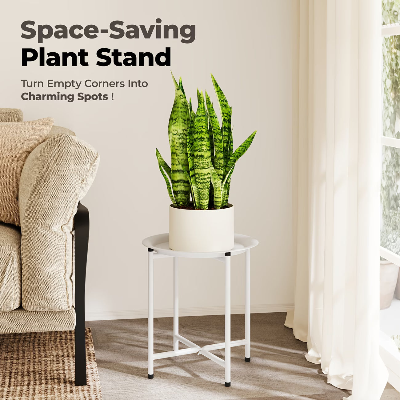Small Plant Stand | Small Round Side Table, White