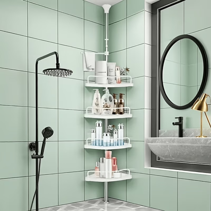 Corner bathroom shelf, suitable for different sizes, no drilling required for wall mounting.