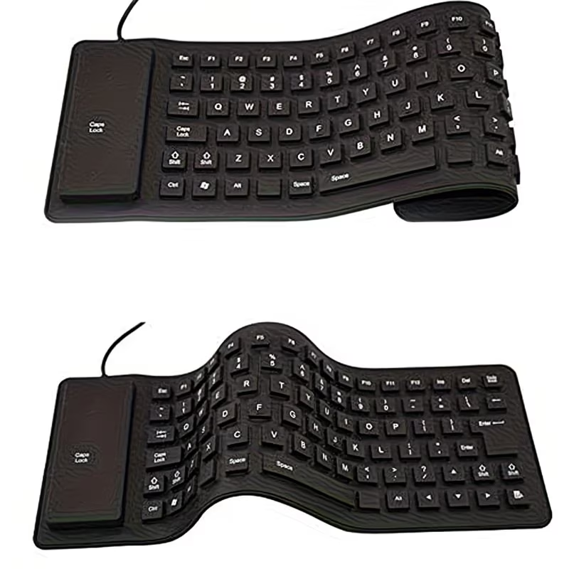Travel portable keyboard with foldable silicone keyboard, USB wired foldable silent typing soft touch keyboard suitable for PC laptops