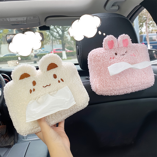A hanging car tissue box with a cute and creative design.
