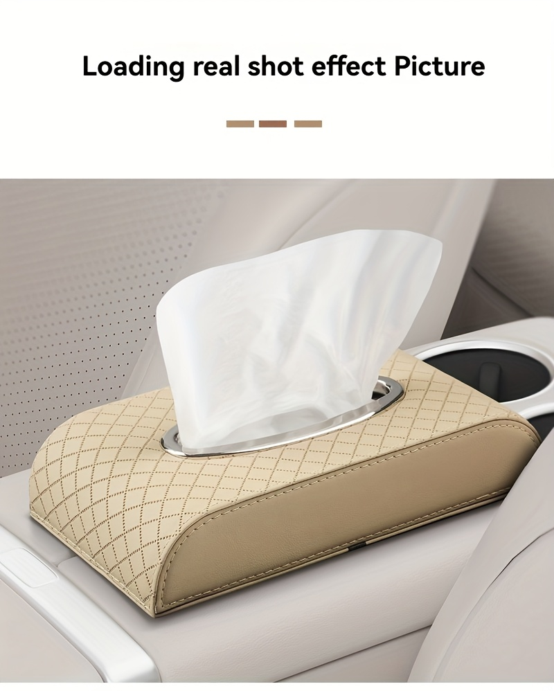 Heavy-duty PU leather car tissue box organizer - Beige/Gold