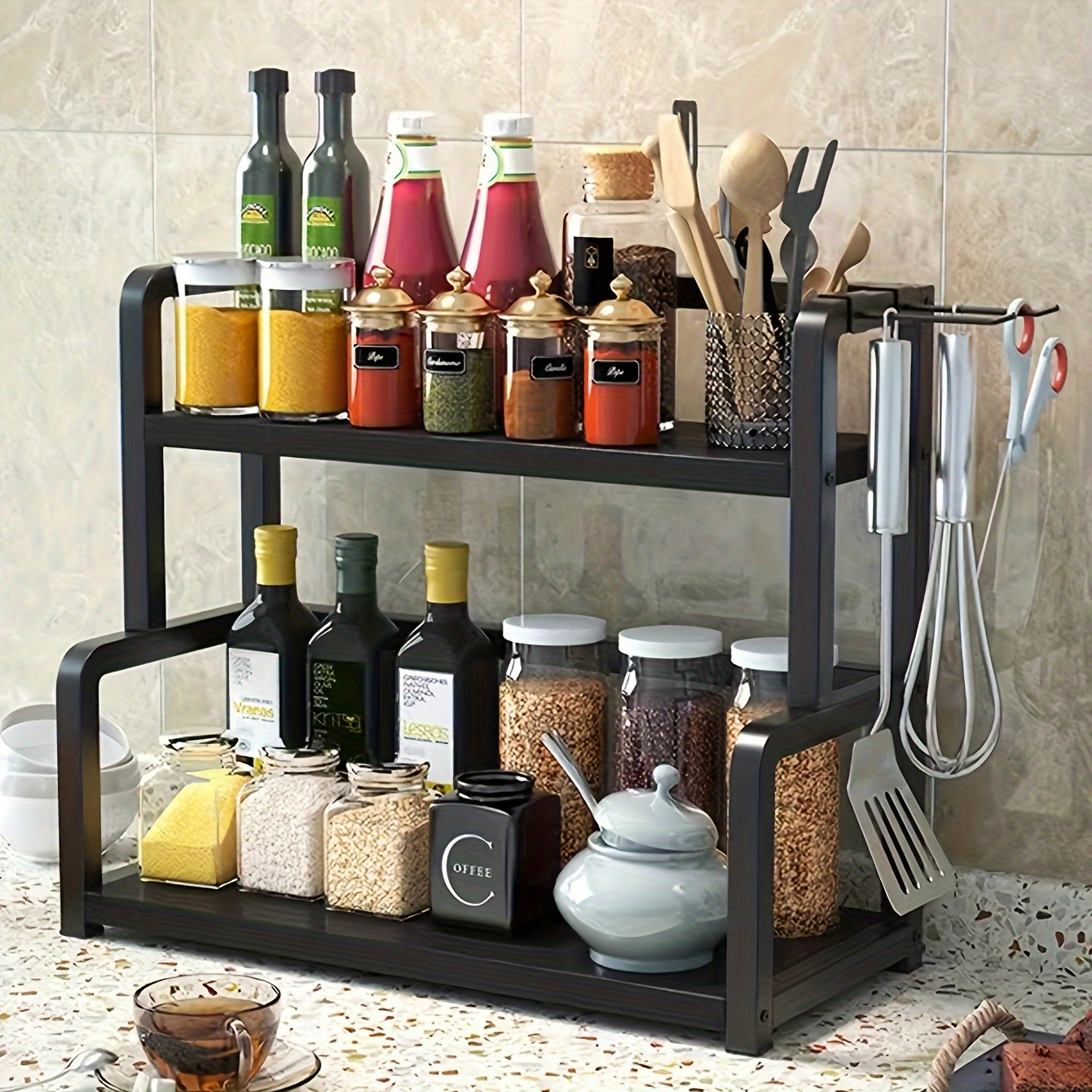 1 stainless steel kitchen storage rack, multi-tiered countertop spice rack
