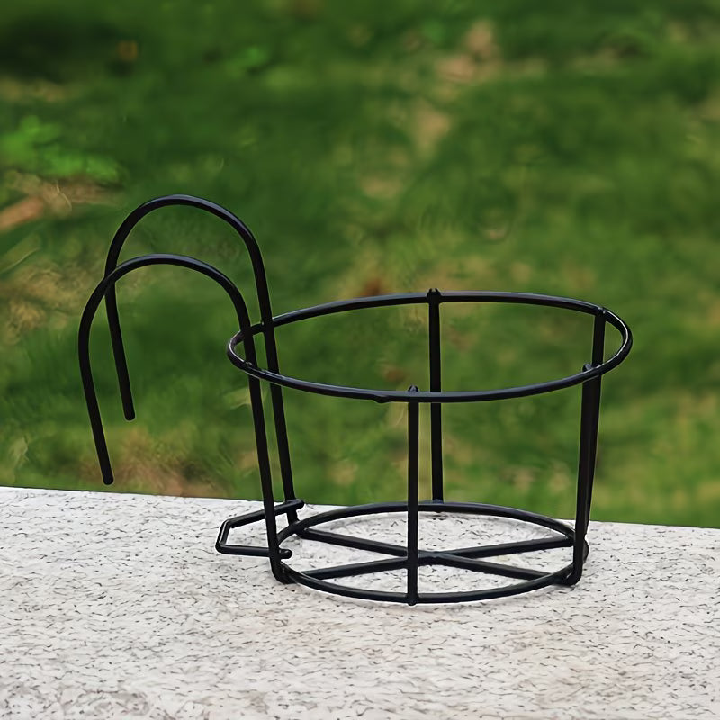 Black Wrought Iron Plant Stand — Balcony Railing Hanging Planter Rack Set
