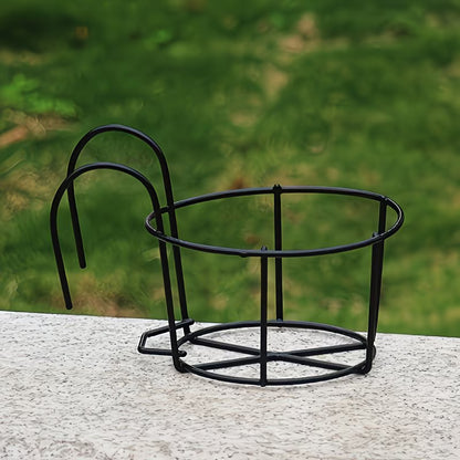 Black Wrought Iron Plant Stand — Balcony Railing Hanging Planter Rack Set