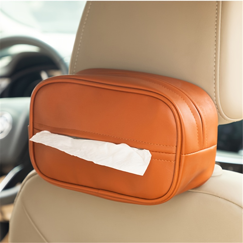 Car rear seat PU leather tissue box, universal seat back hanging tissue holder