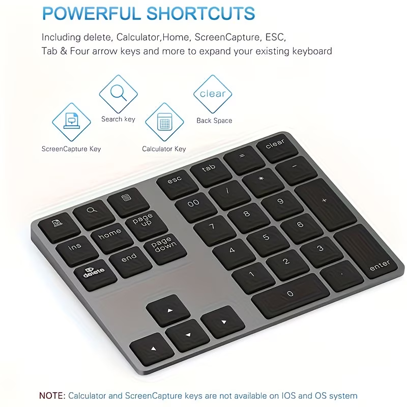 USB-C Charging 34 Key Bluetooth Digital Keyboard Smart Wireless Digital Keyboard Compatible with MAC OS Computer Keyboard