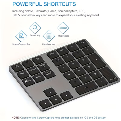 USB-C Charging 34 Key Bluetooth Digital Keyboard Smart Wireless Digital Keyboard Compatible with MAC OS Computer Keyboard