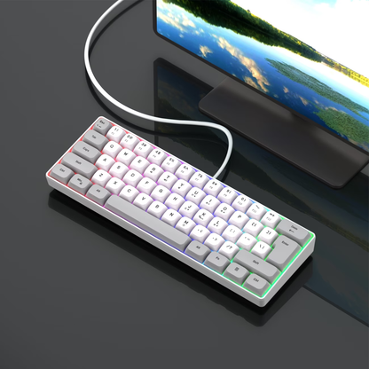 White gaming wired RGB backlit keyboard, gray USB computer PC laptop integrated keyboard
