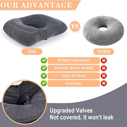 1 piece adjustable firmness inflatable seat cushion - flocked PVC cover, donut design - portable