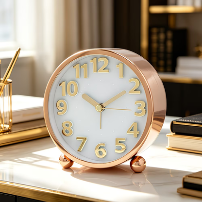 1 European style luxury metal alarm clock, creative 3D large digital clock face, timed alarm clock, metal electroplating process