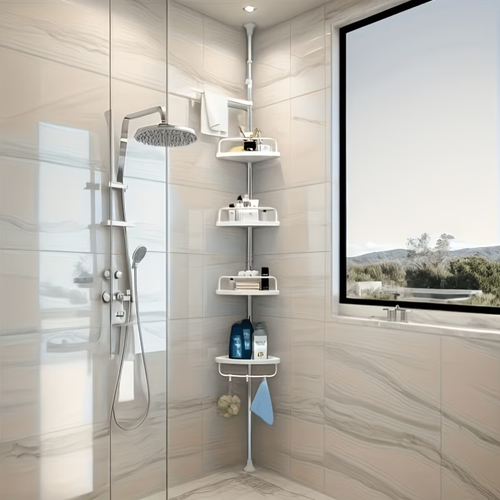 Corner bathroom shelf, suitable for different sizes, no drilling required for wall mounting.