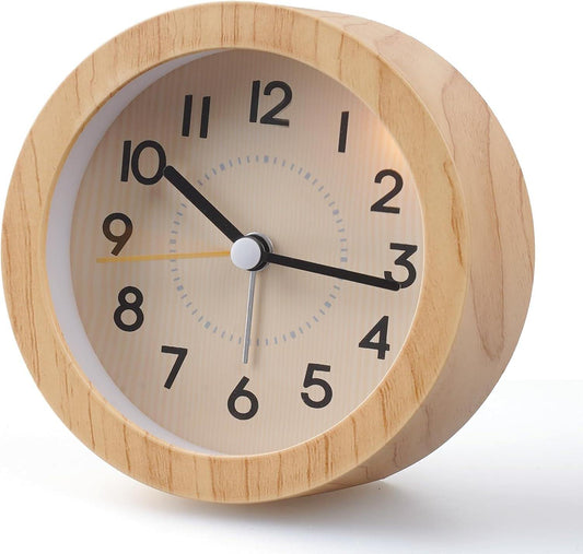 Needle free alarm clock, silent without ticking sound, lightweight and recyclable ABS wood pattern