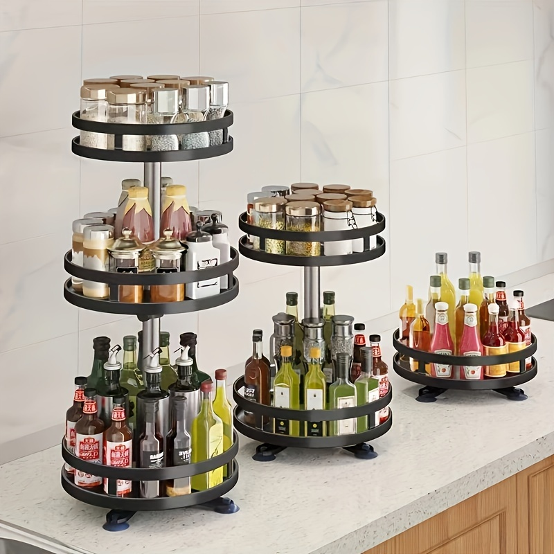 360° Rotating Kitchen Storage Rack - Durable Stainless Steel Spice Rack