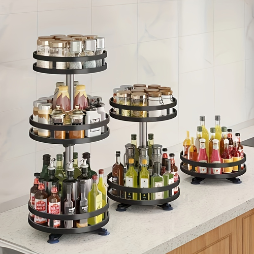360° Rotating Kitchen Storage Rack - Durable Stainless Steel Spice Rack
