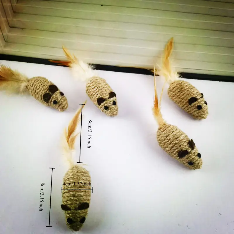 1/2 pack of cat supplies, jute rope, feather, mouse chew toy for cats.