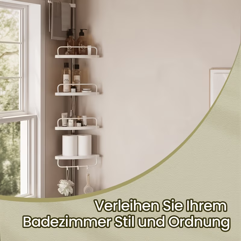 Corner bathroom shelf, suitable for different sizes, no drilling required for wall mounting.