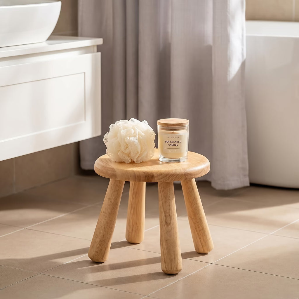 Solid wood small round stool plant stand