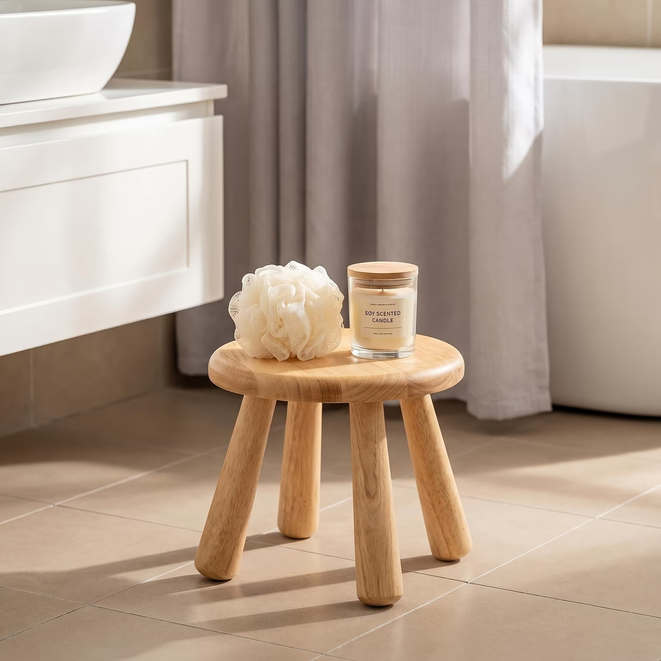 Solid wood small round stool plant stand