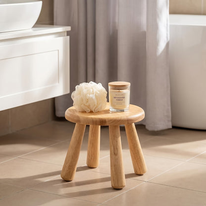 Solid wood small round stool plant stand