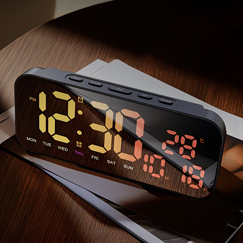 USB powered bedside square alarm clock, stylish and wall mounted, with three brightness levels