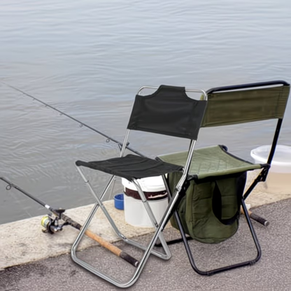 Portable folding chair, suitable for camping, beach and fishing.