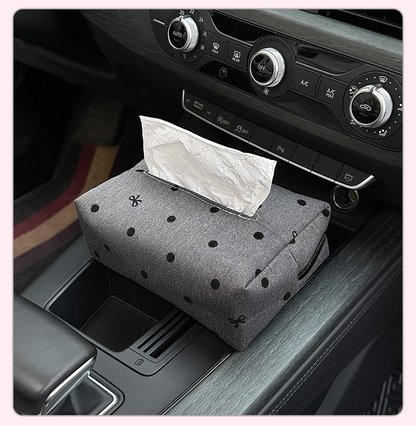 [Luxury] Elegant Polka Dot Bow Car Tissue Box