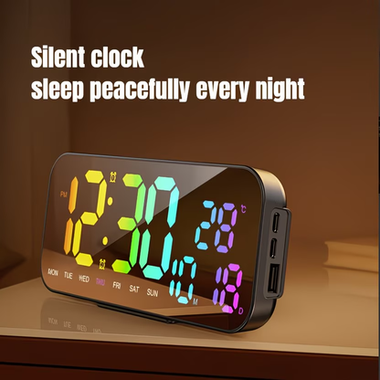 USB powered bedside square alarm clock, stylish and wall mounted, with three brightness levels