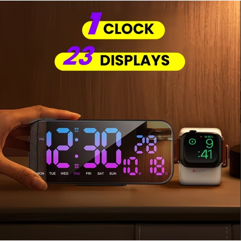 USB powered bedside square alarm clock, stylish and wall mounted, with three brightness levels