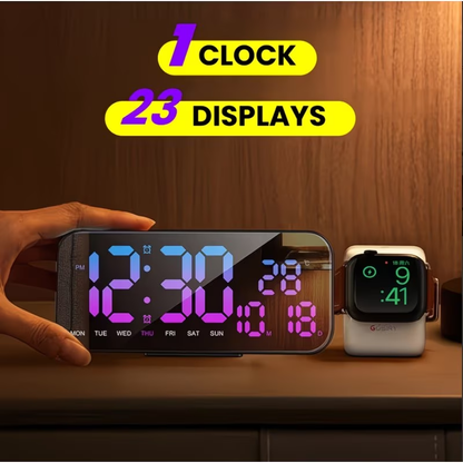 USB powered bedside square alarm clock, stylish and wall mounted, with three brightness levels
