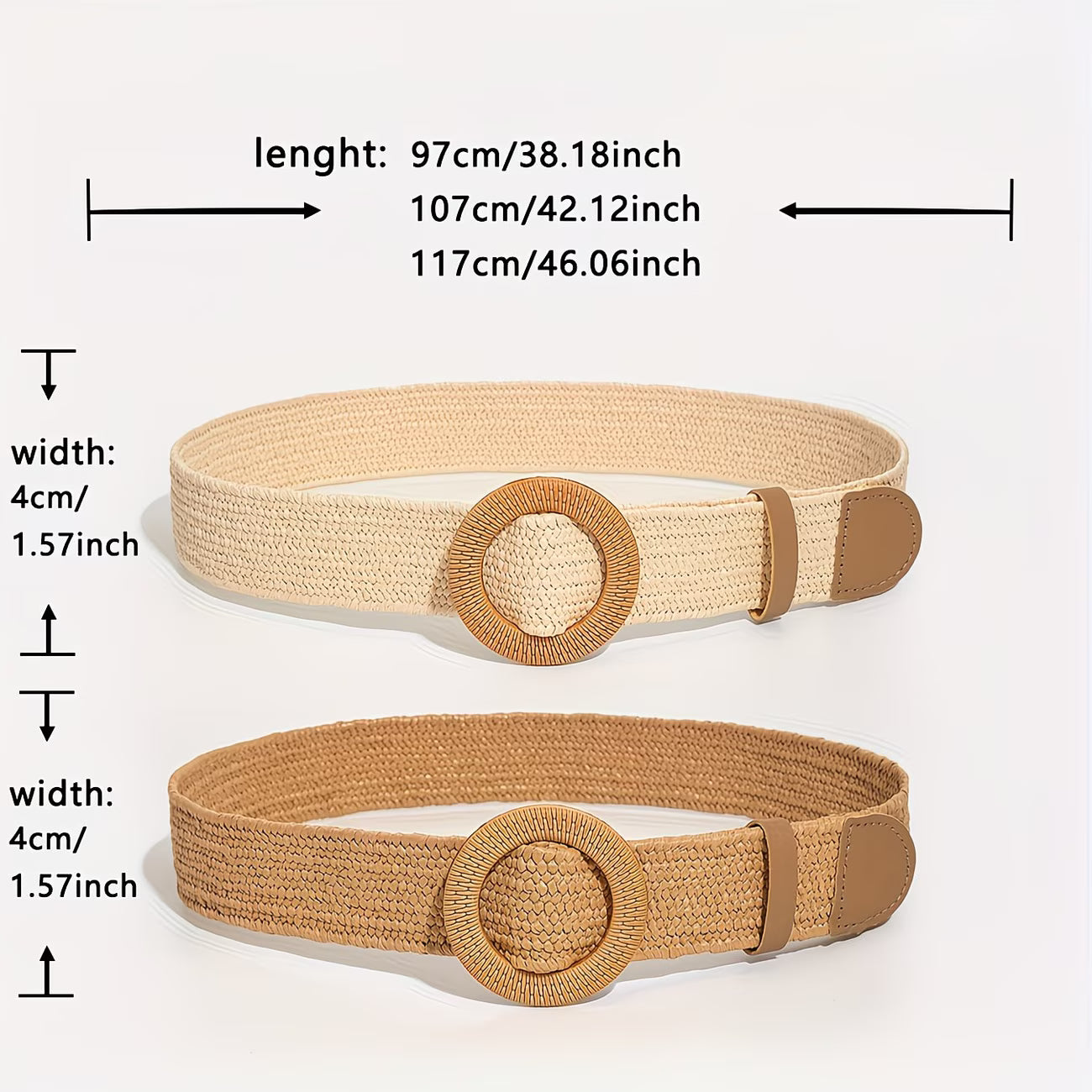 Two women's Spring/Summer Bohemian-Style Straw Belt with Round Buckle