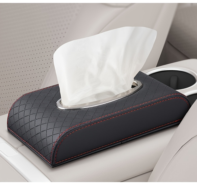 Heavy-duty PU leather car tissue box organizer - Beige/Gold