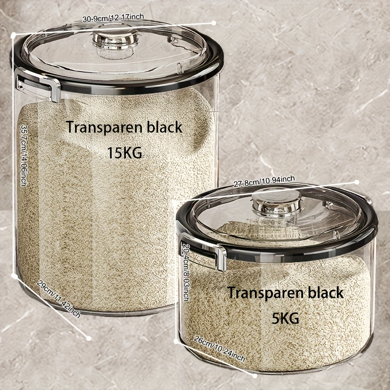 Sealed food storage containers, available in three sizes: 15 kg / 10 kg / 5 kg