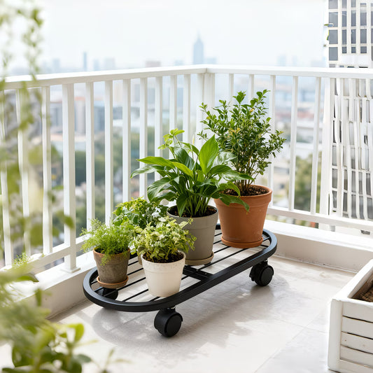 Mobile Plant Stand with Caster Wheels – Wrought Iron Plant Base