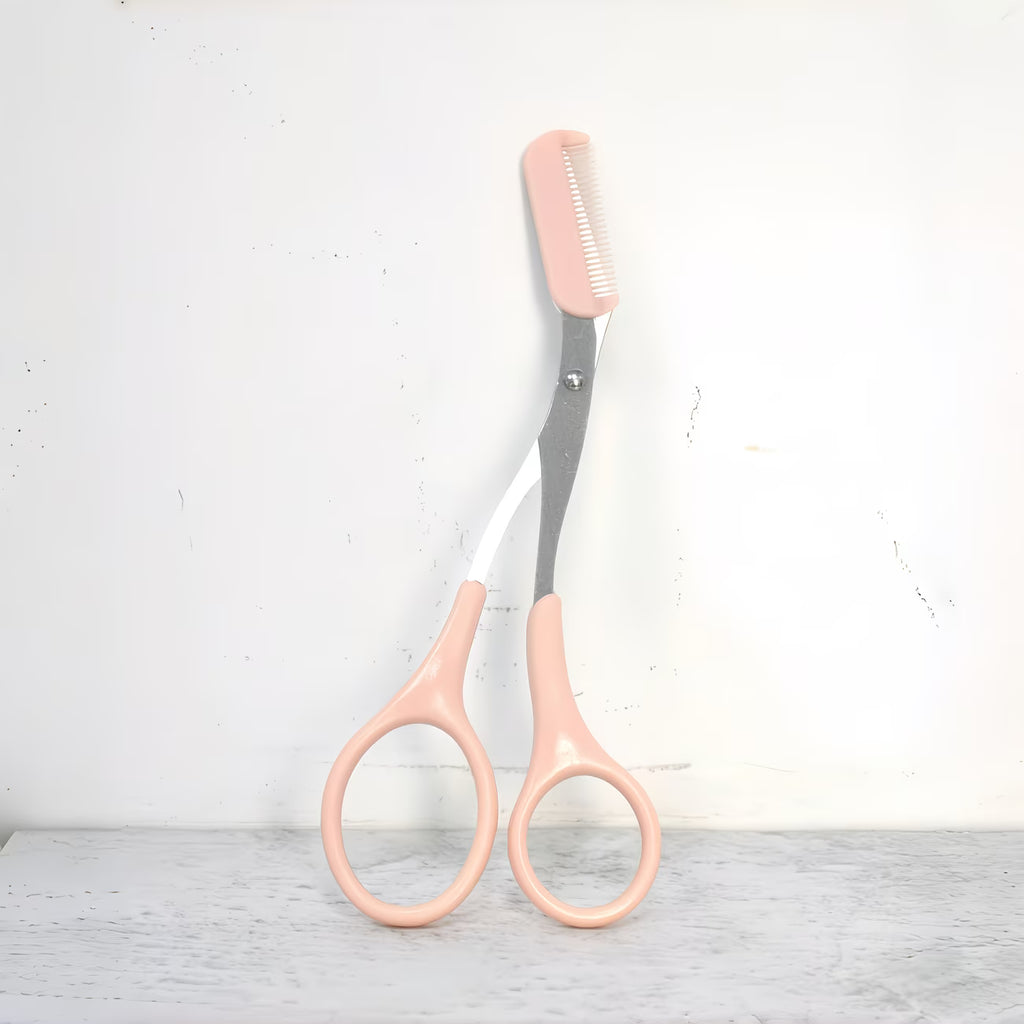 2 stainless steel eyebrow scissors with built-in comb