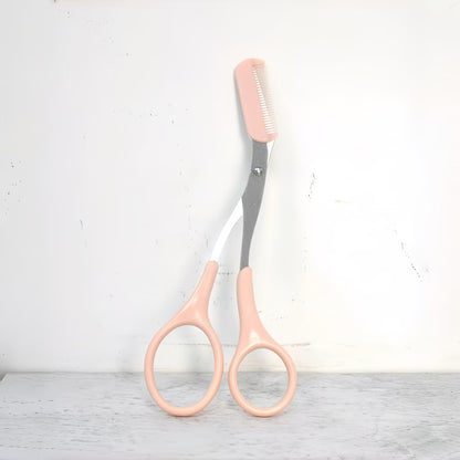 2 stainless steel eyebrow scissors with built-in comb