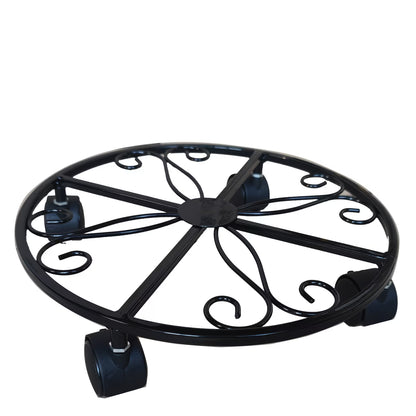 Multifunctional black wrought iron plant stand with wheels