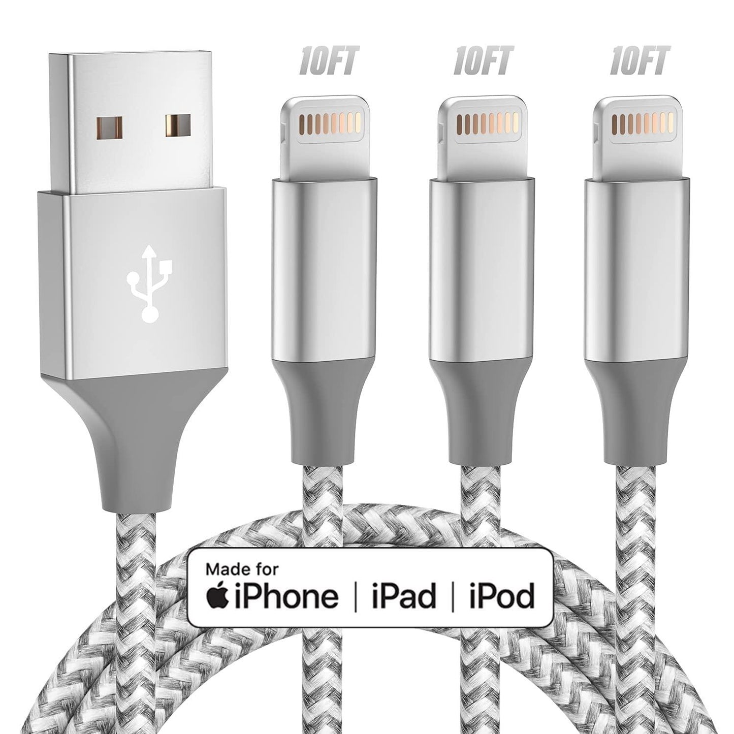 IPhone charger 3 packs 10FT lightning cable for fast charging and high-speed data synchronization