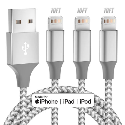 IPhone charger 3 packs 10FT lightning cable for fast charging and high-speed data synchronization